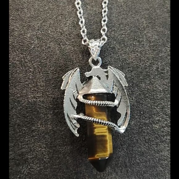 Tiger's Eye Crystal Dragon Necklace - Picture 2 of 2